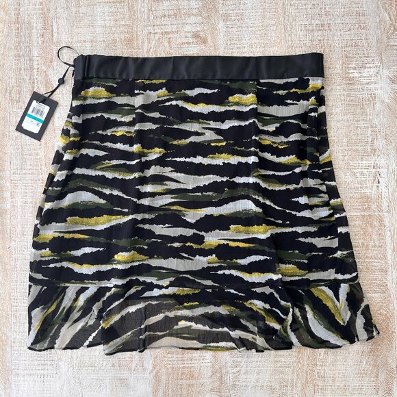 DKNY Women's Black Faux-Leather Elastic Waist Ruffled Overlay Skirt Size 16 NWT - Picture 4 of 9